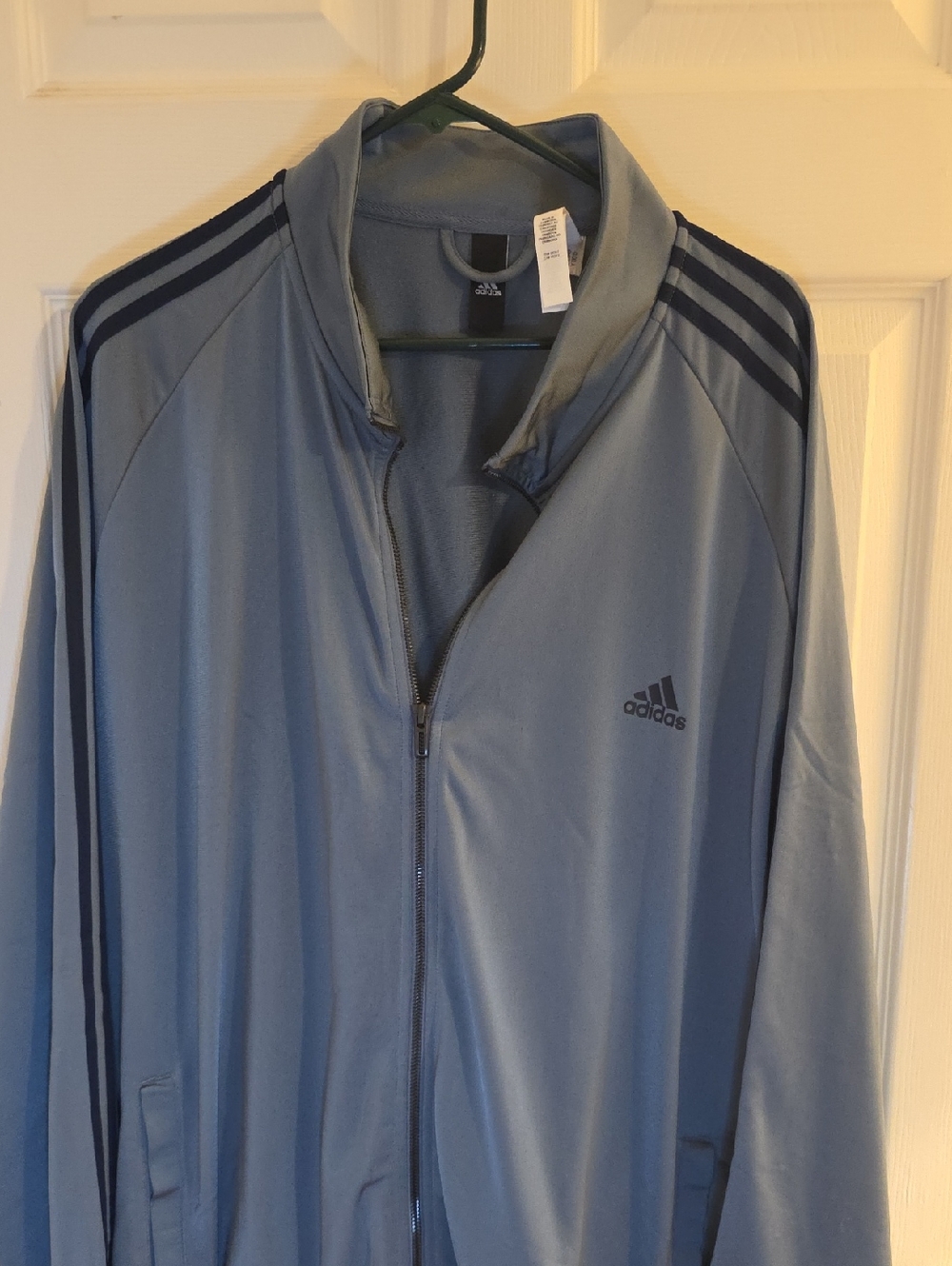 adidas Men’s Light Blue Zip-Front Track Jacket with Navy Stripes